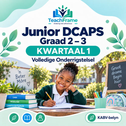 TeachFrame Junior DCAPS Graad 2–3 Kwartaal 1 volledige onderrigstelsel vir Suid-Afrikaanse klaskamers